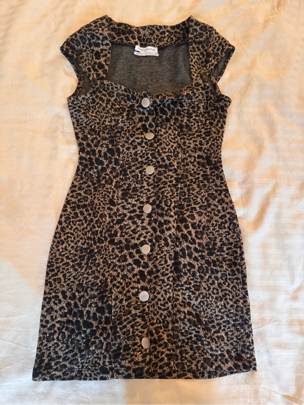 Urban Outfitters Leopard-Print Button Mini Dress - Brown/Black